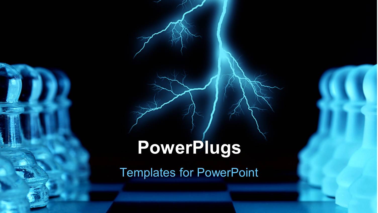 a Number of Chess Pieces but Lightning in the Background