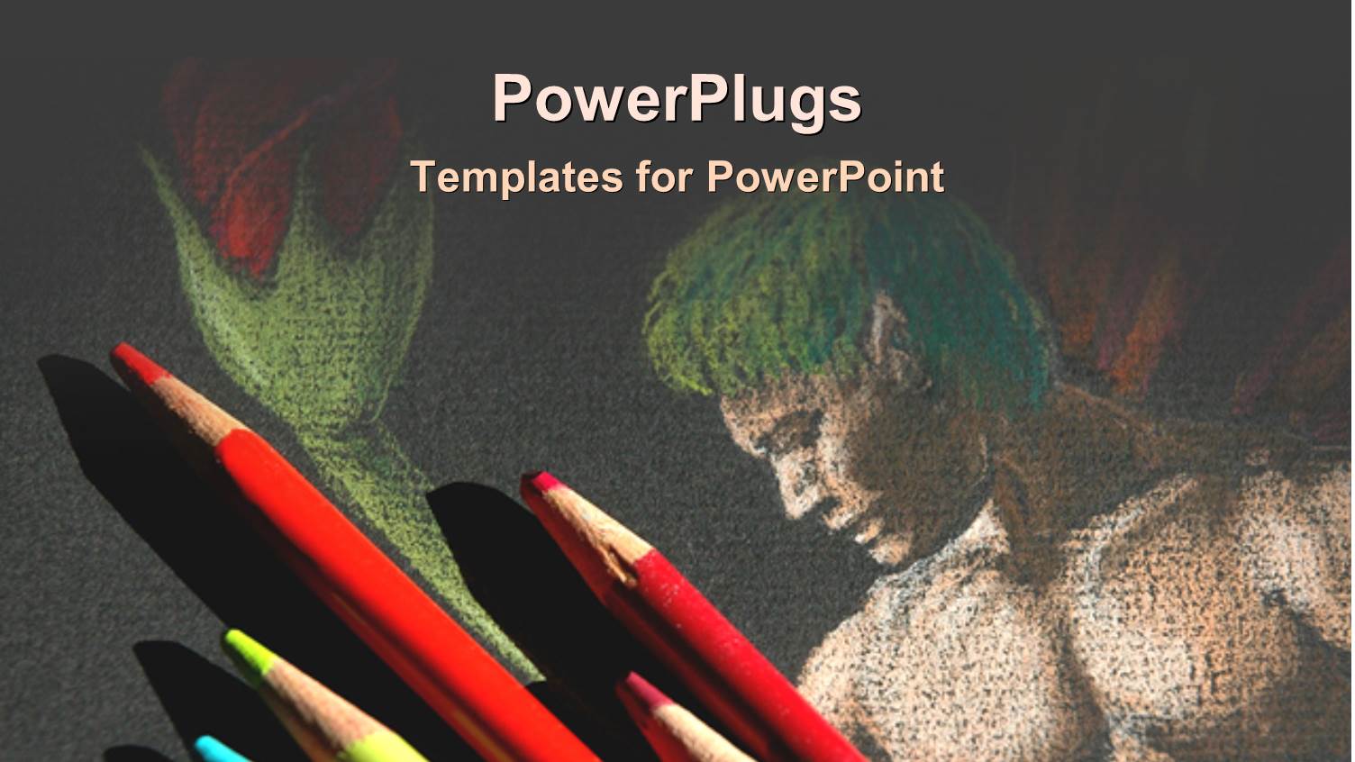 a Number of Color Pencils with a Drawing in the Background