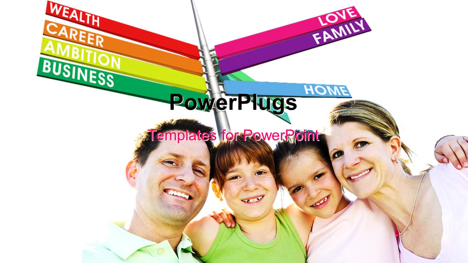 a Number of Colorful Signs with a Family