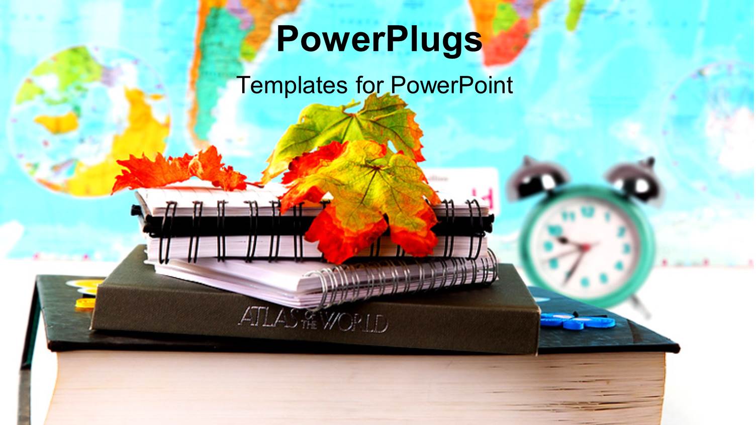 a Number of Copies with a Clock and Map in the Background