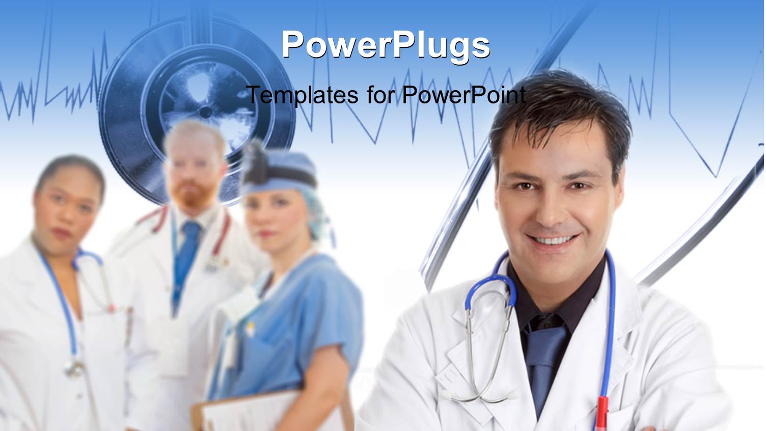 a Number of Doctors in the Background with a Heartbeat Line