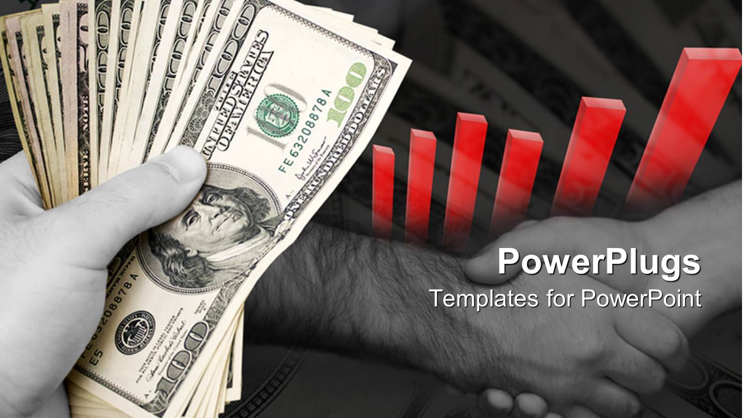 a Number of Dollar Notes with a Hand Shake in the Background