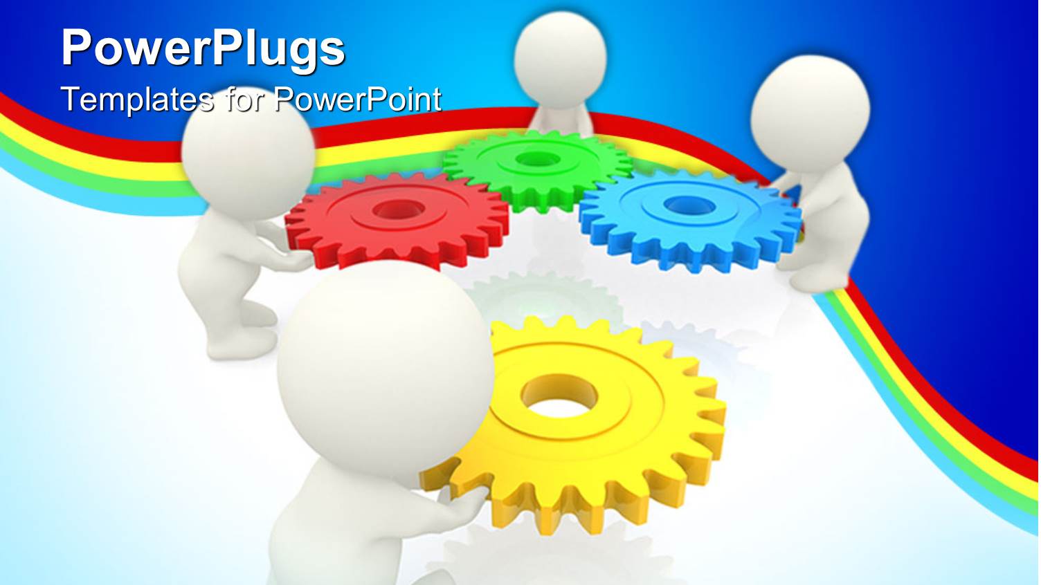 a Number of Figures and Four Colorful Gears