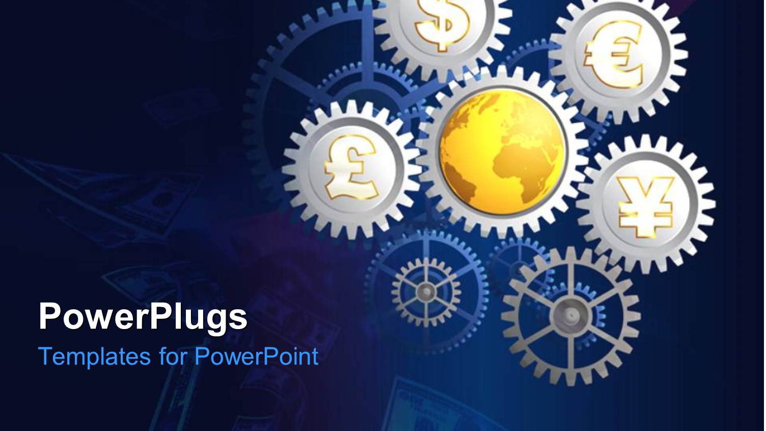 a Number of Gears with Currency Signs and Bluish Background