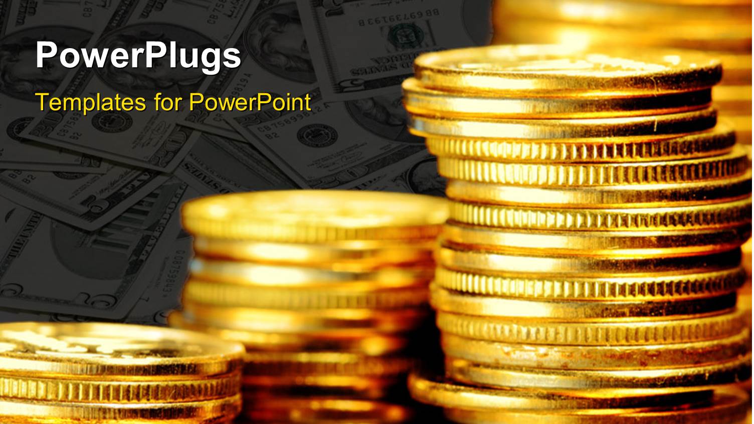 a Number of Gold Coins with Dollars in the Background