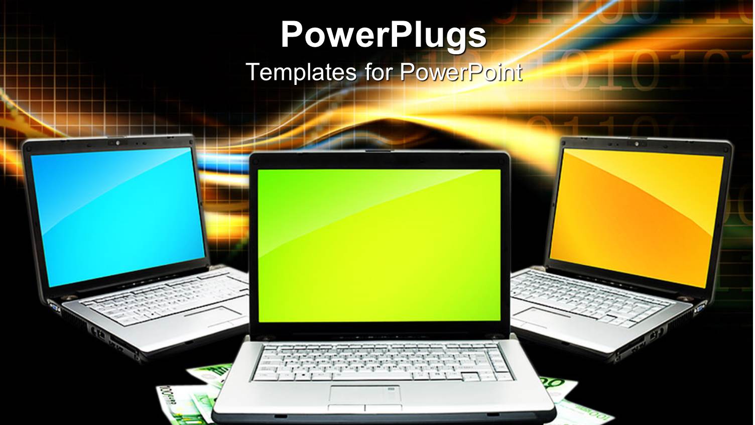 a Number of Laptops with Binary Numbers in the Background