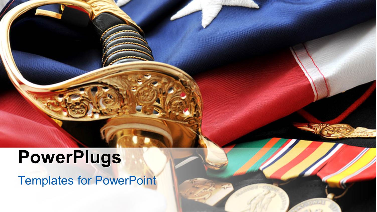 a Number of Medals and a Sword with American Flag