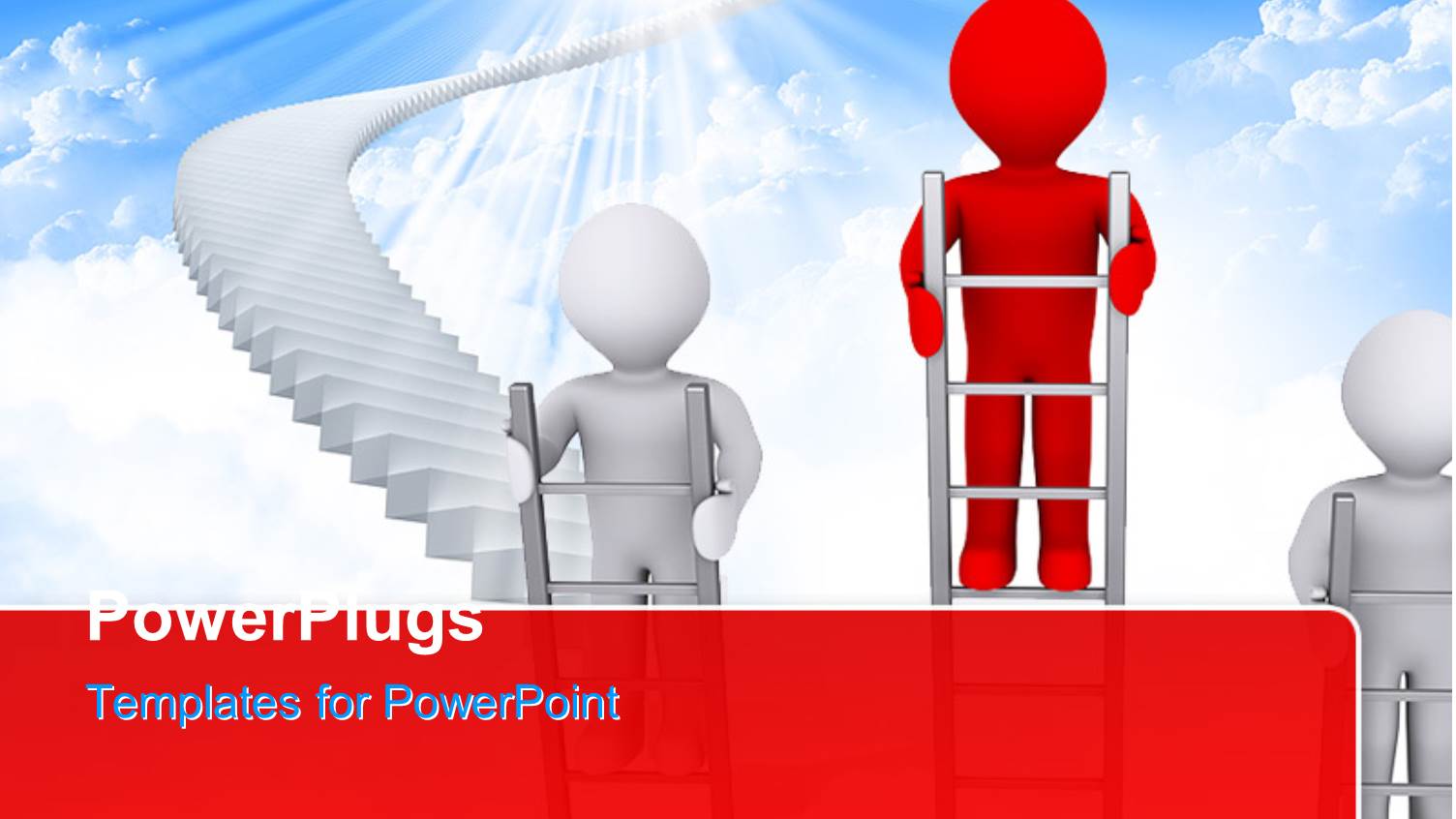 a Number of People Climbing the Ladders with Clouds in the Background