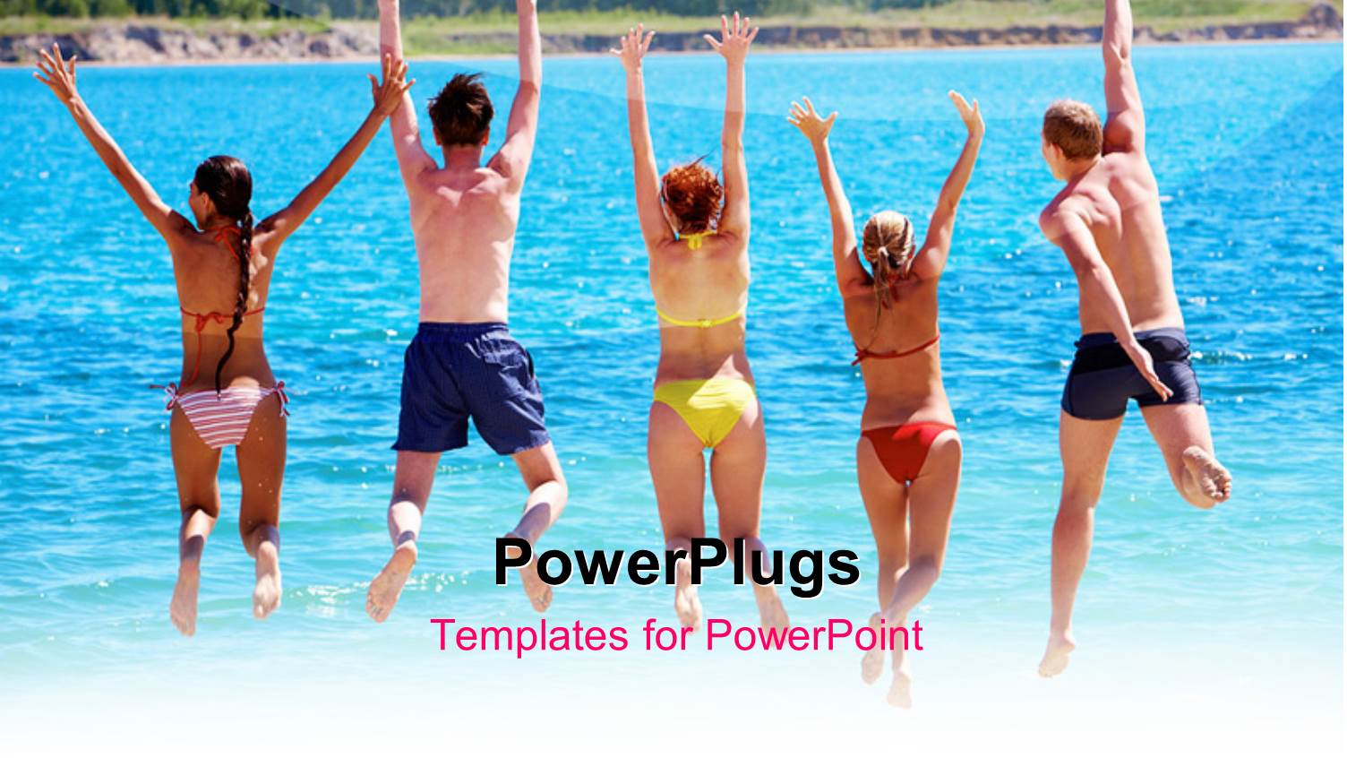 a Number of People Enjoying on the Lake by Jumping in Air