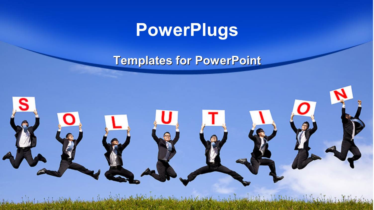 a Number of People Jumping in the Air and Presenting the Solution