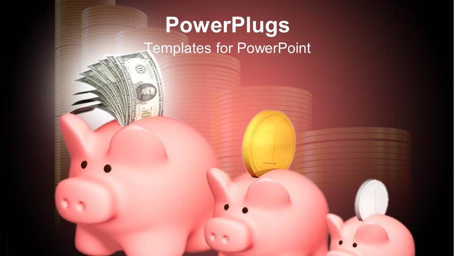 a Number of Piggy Banks with Dollars and Coins in the Background