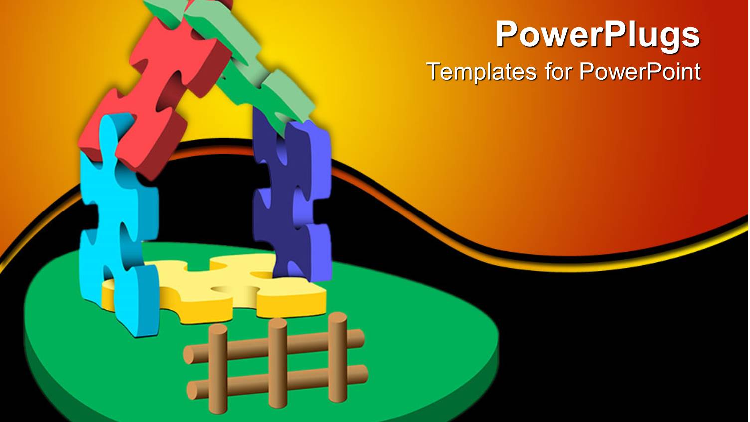 a Number of Puzzle Pieces Making a House with Green Base