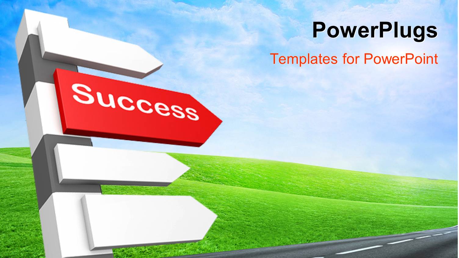 a Number of Signs with a Road and Greenish Background