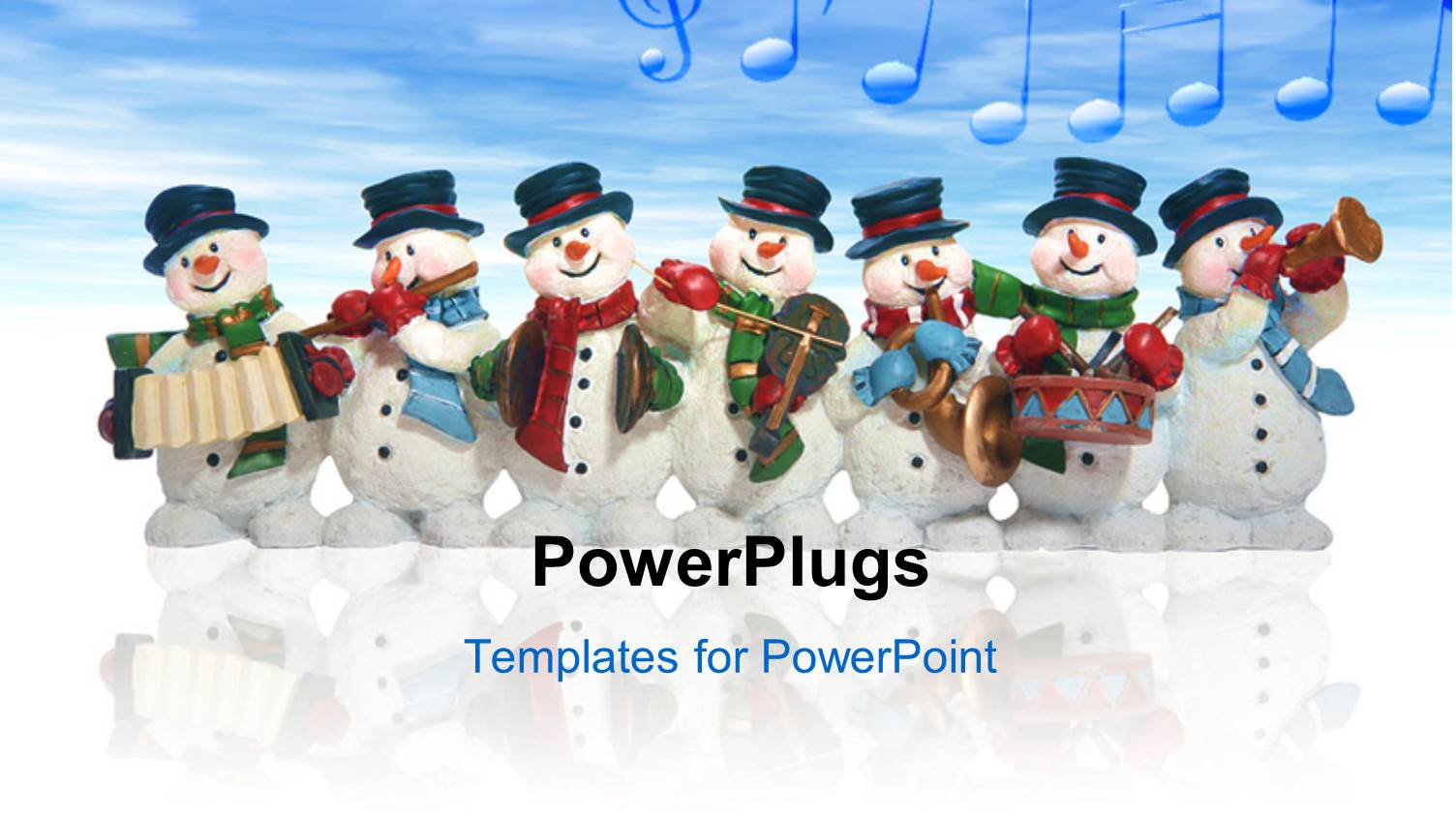 a Number of Snowmen with Clouds in Background