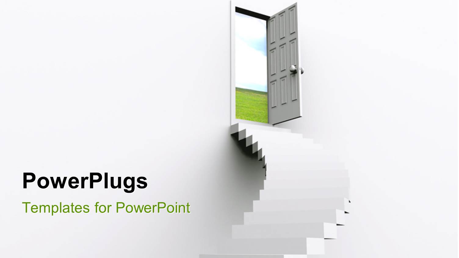 a Number of Stairs and an Open Door with White Background