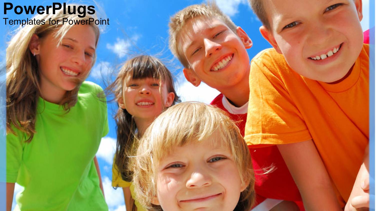 a Number of Young Children Smiling Together with Clouds in the Background