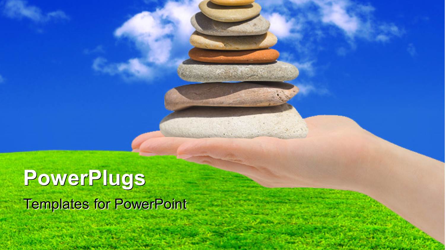 a Number of Zen Stones with a Number of Clouds in the Background