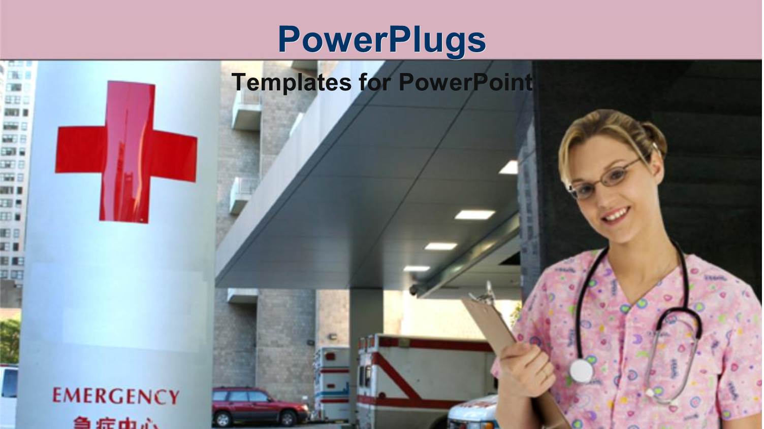 Nurse in Pink Scrubs in Hospital Parking Garage Near Emergency Sign