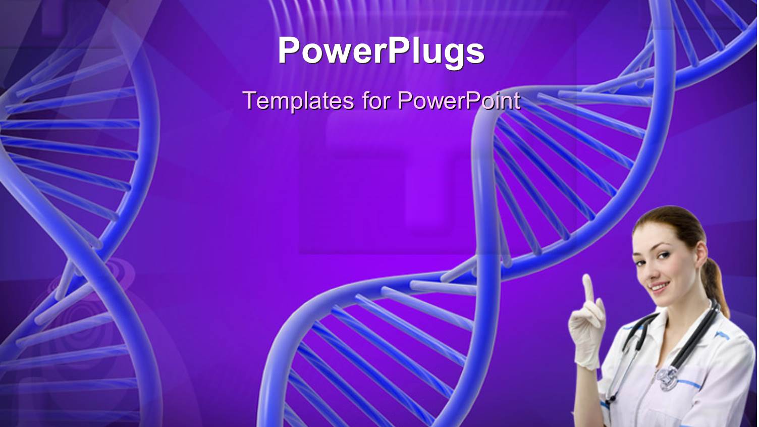 Nurse with Stethoscope Around Neck Pointing to Strands of DNA