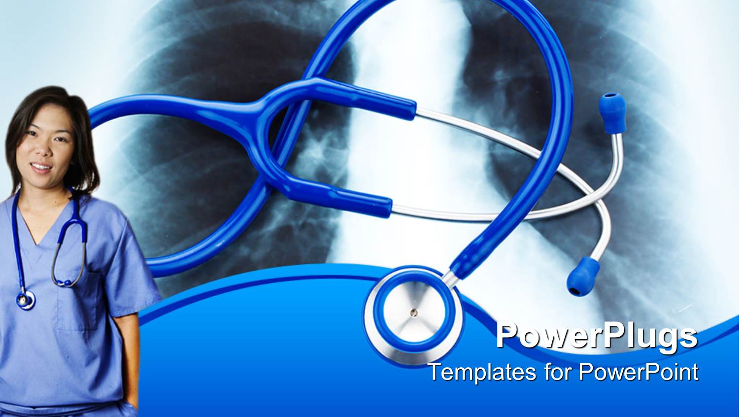 Nurse with Stethoscope and Chest X-ray in Background