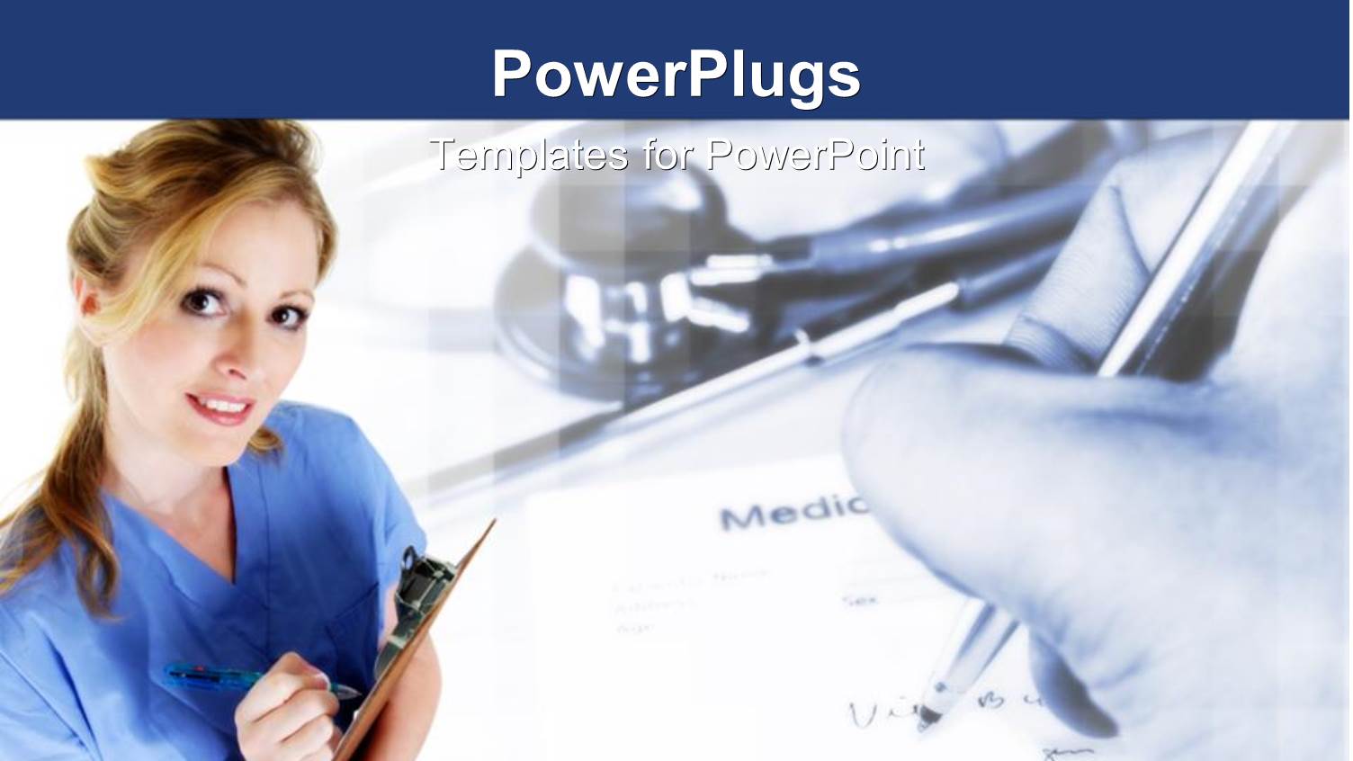 Nurse Taking Medical Notes with Stethoscope in Background