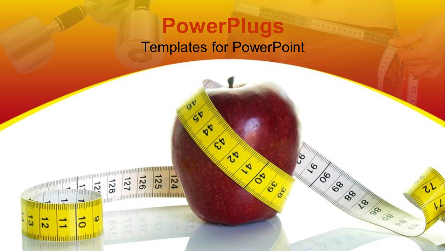 Nutrition and Diet Theme with Red Apple Surrounded by White and Yellow Measuring Tape Fitness and Weight Background
