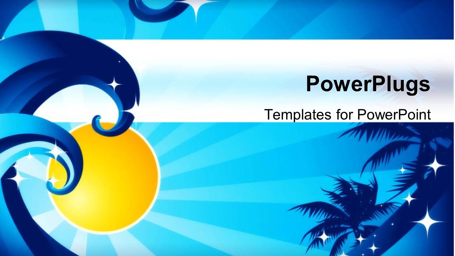 Ocean Waves, Palm Trees, Sunshine, Stars, Blue Background, Summer, Warm Weather, Vacation