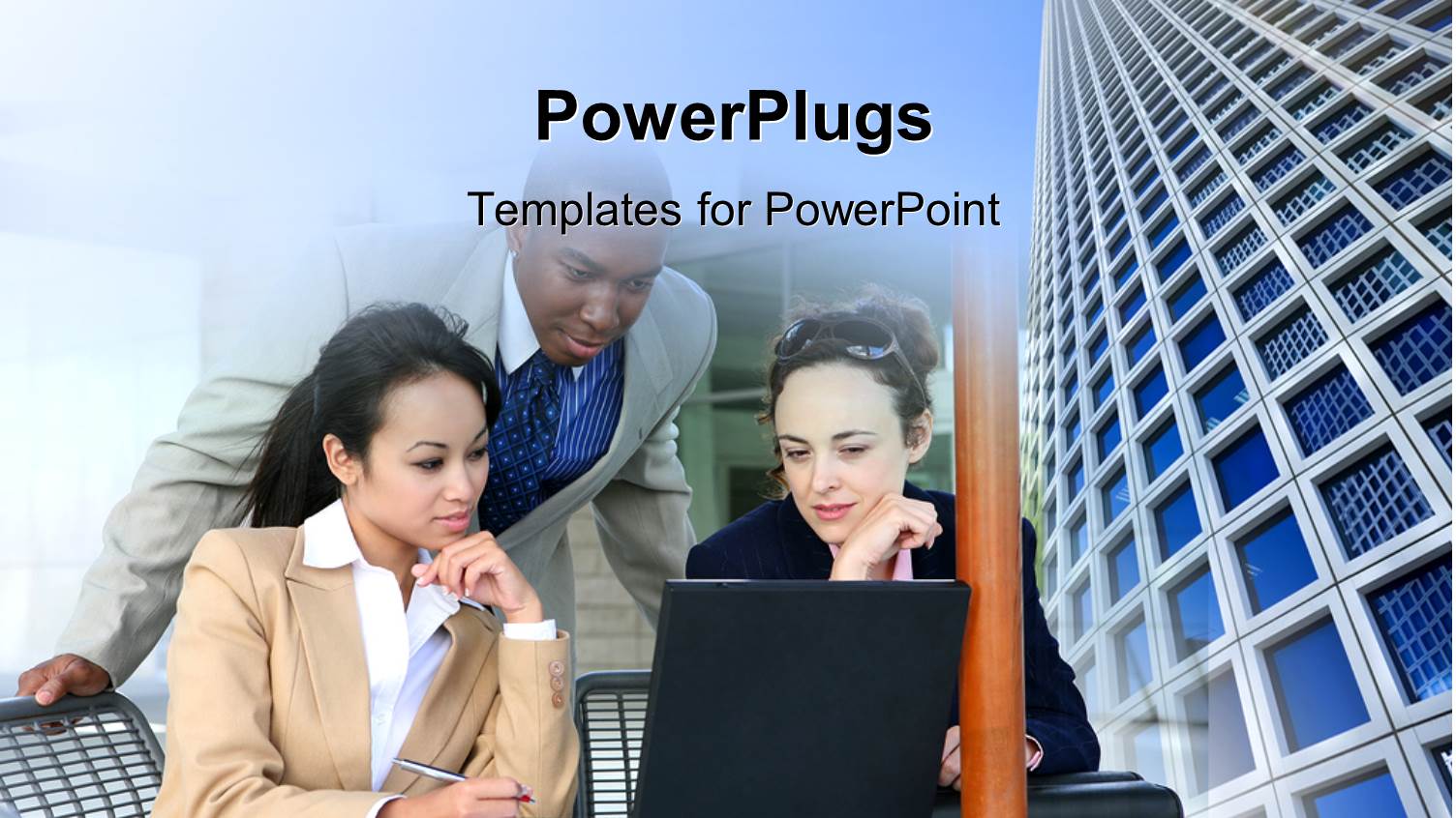 Office Buidings and Business Team with Members from Different Races