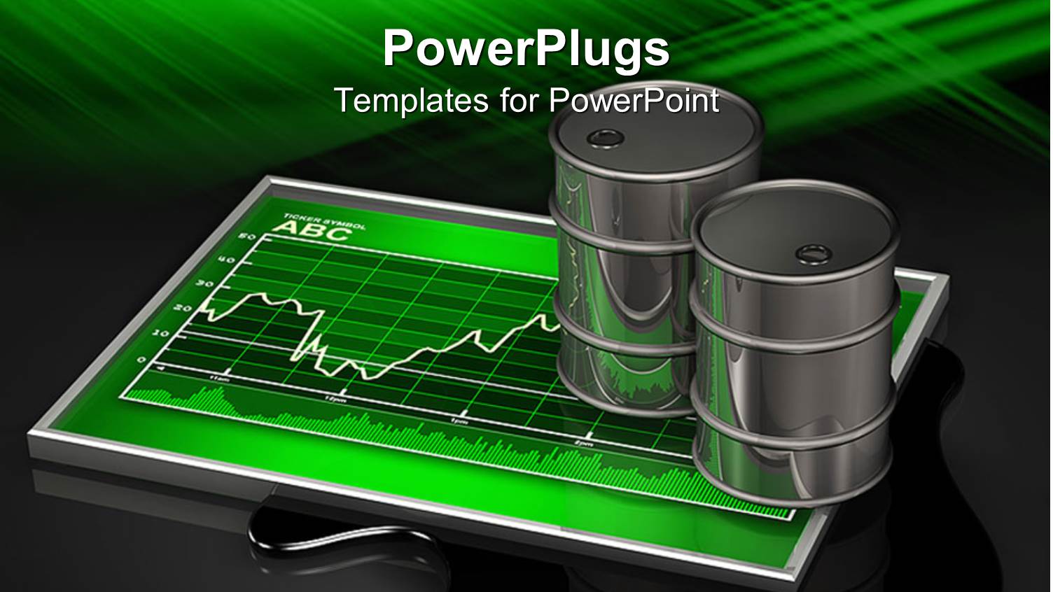 Oil Barrels on Green Stock Chart