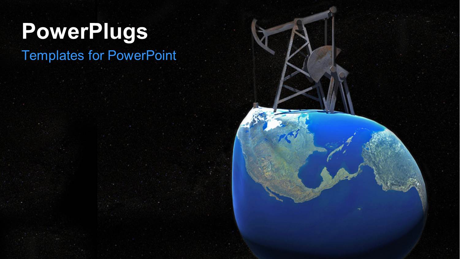 Oil Derrick Sitting on Distorted Earth Globe with Text SAVE the EARTH