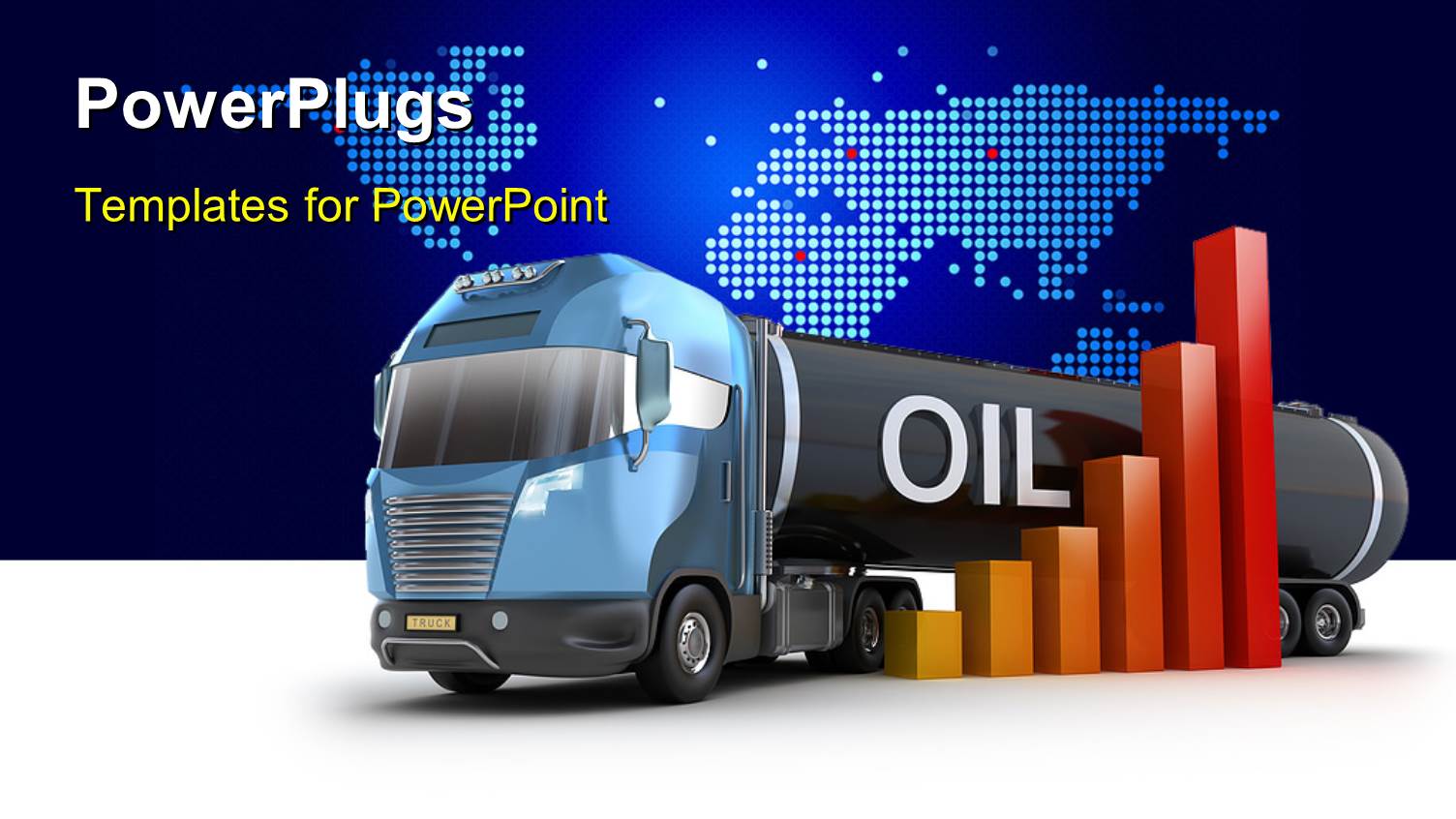 Oil Delivery Truck with Bar Chart Over World Map in Background