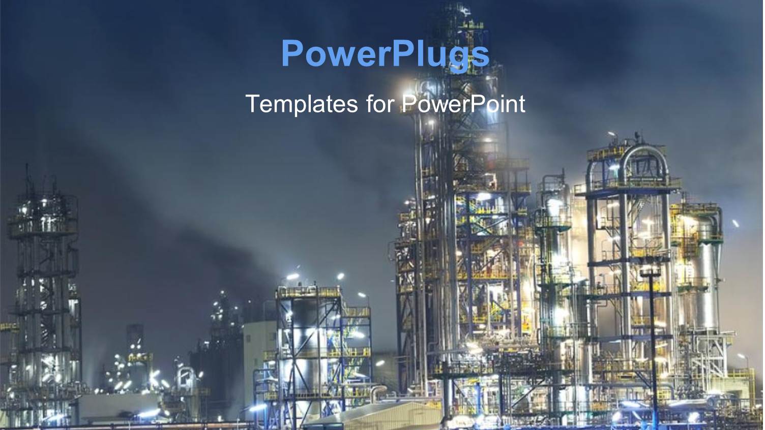 Oil Refinery Surrounded with Steaming Fumes in the Night