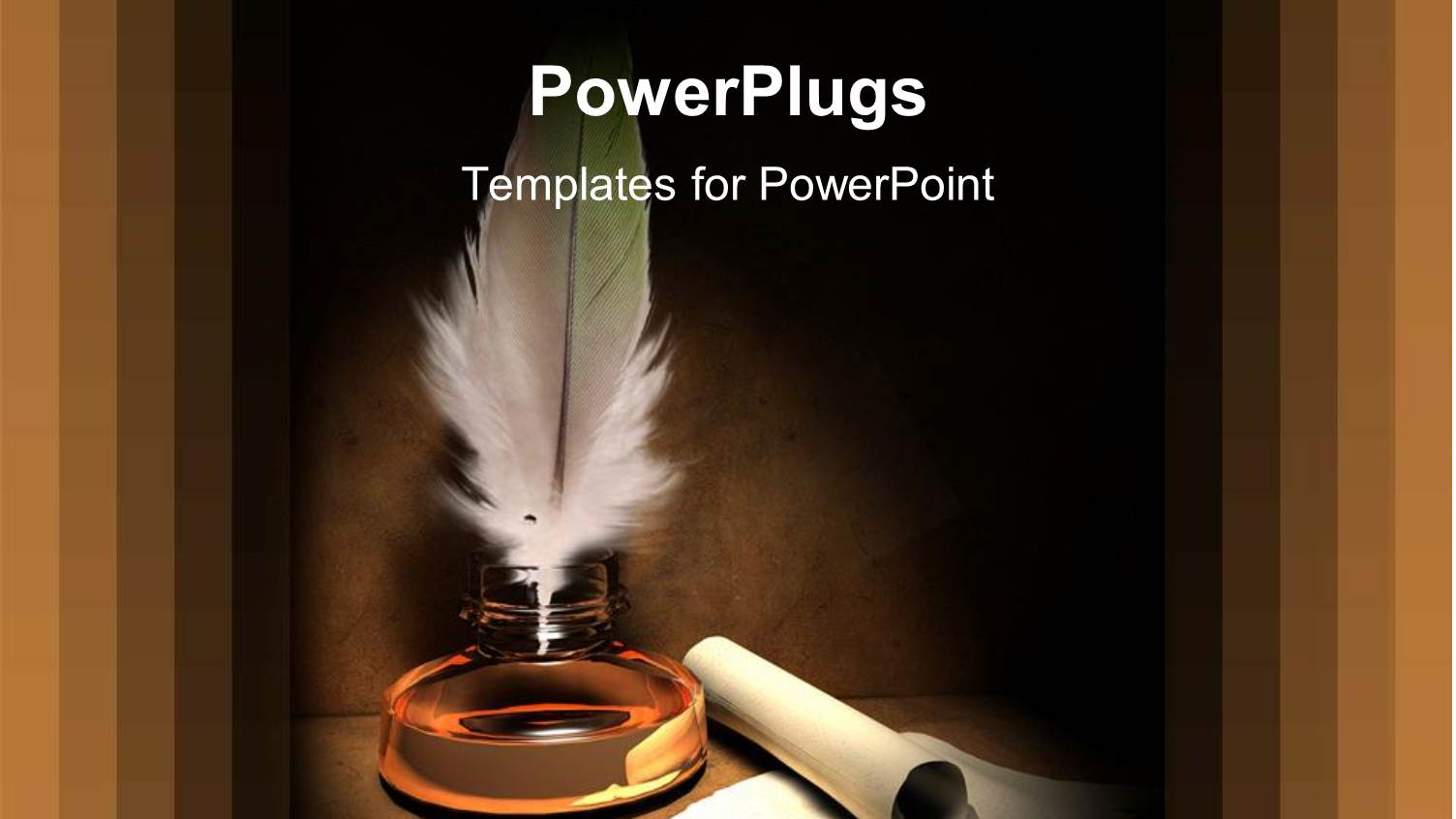 Old Fashioned Gold Quill and Scroll for History Time and Past Metaphors on Brown Background