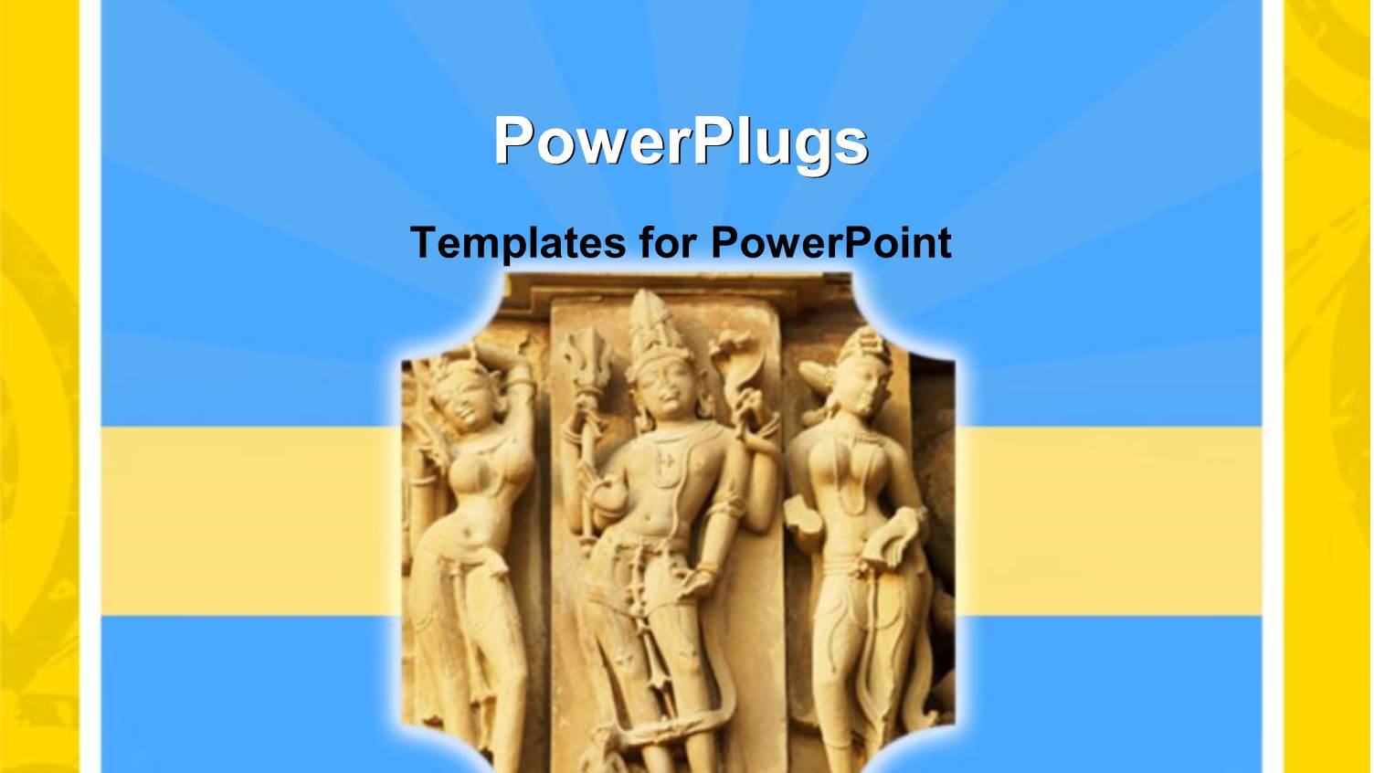 Old Indian Statue's Carved into a Wall with Blue Background