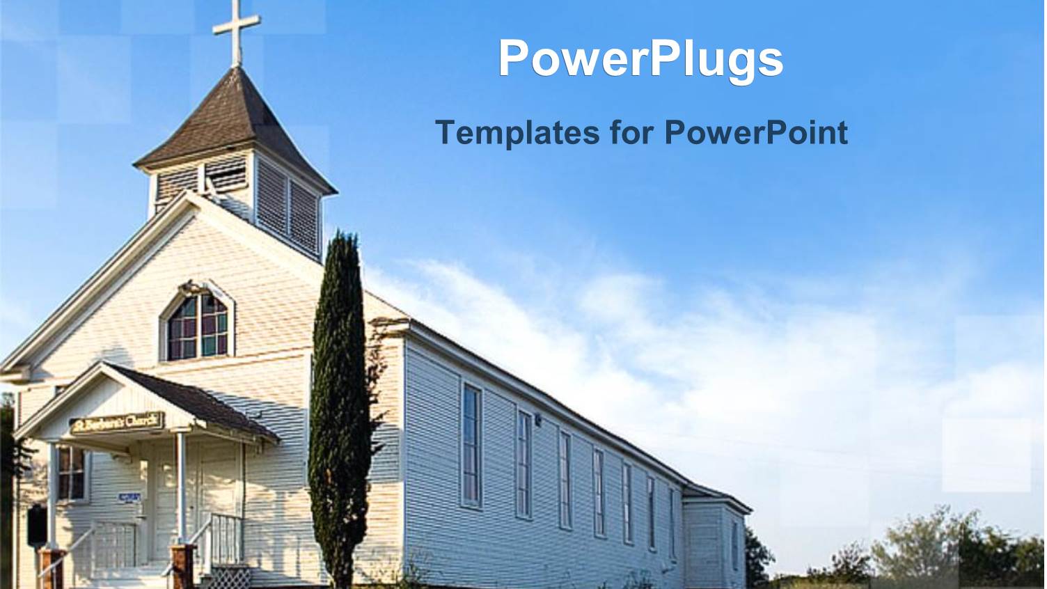 Old White Country Church with Green Field