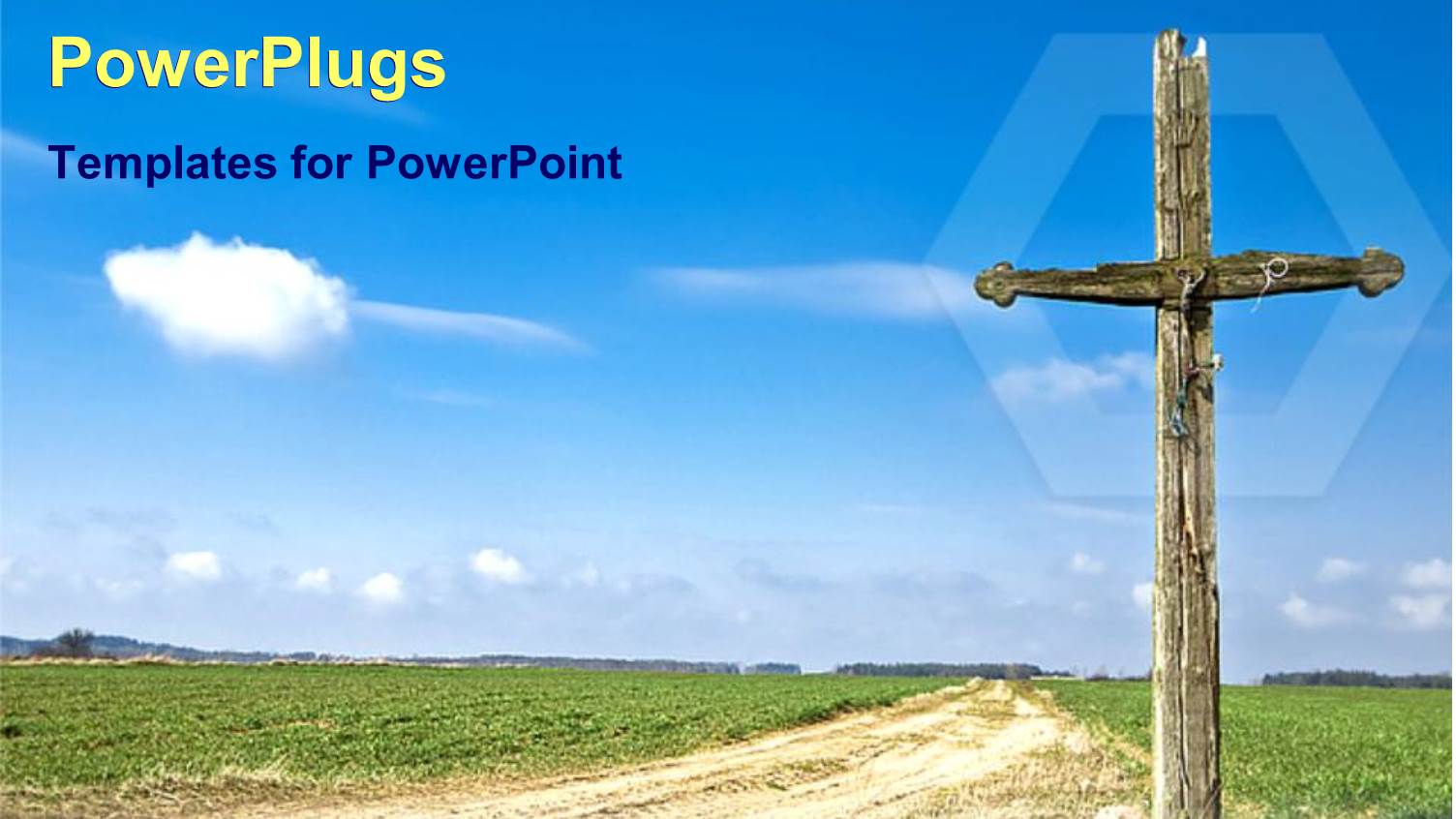 Old Wooden Cross in Country Side with Green Vegetation and Cloudy Sky