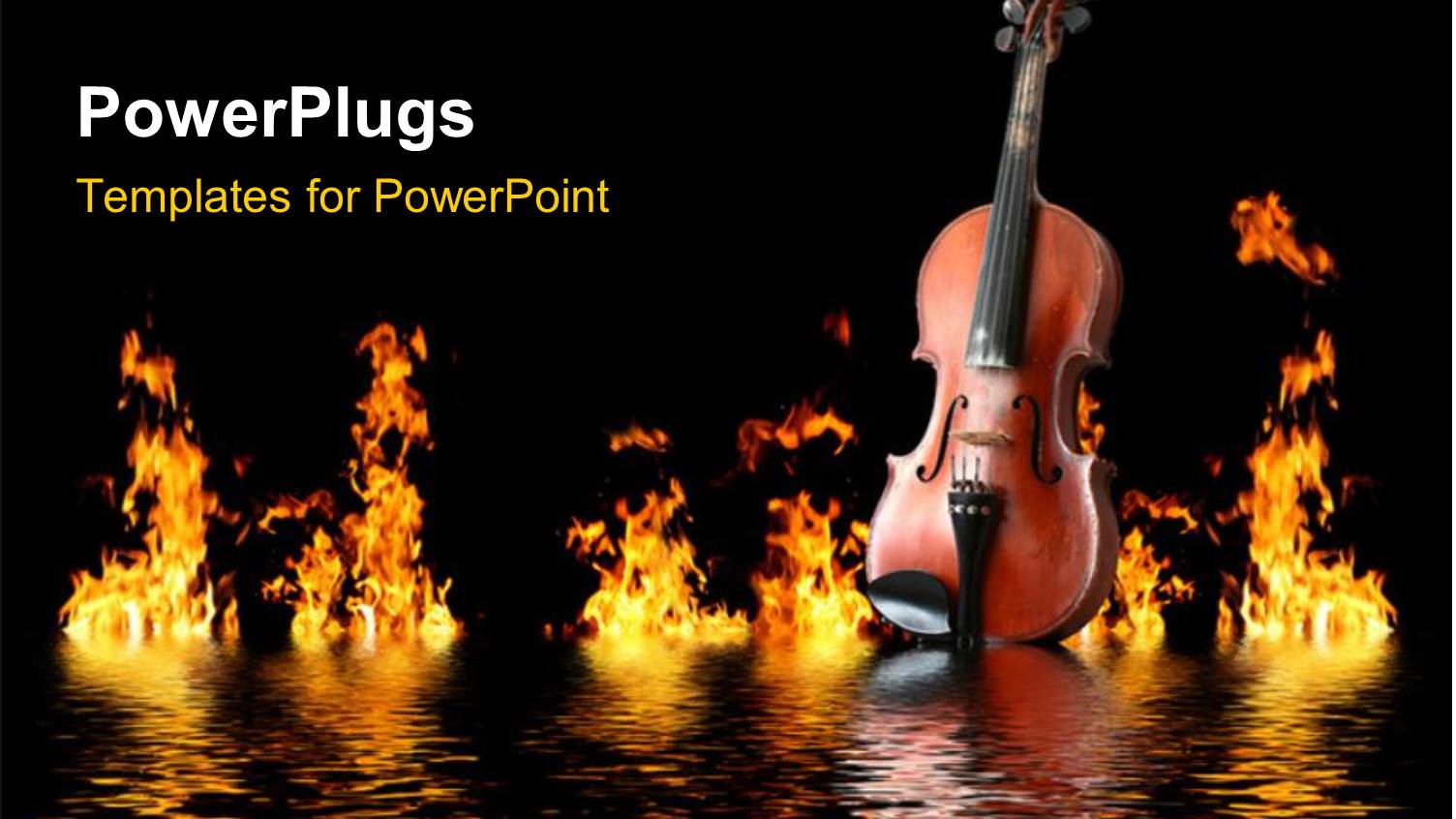 Old Wooden Violin on Water Waves with Flames