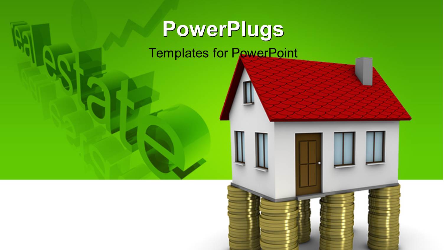 One 3D House on Top of Piles of Coins with Green Color