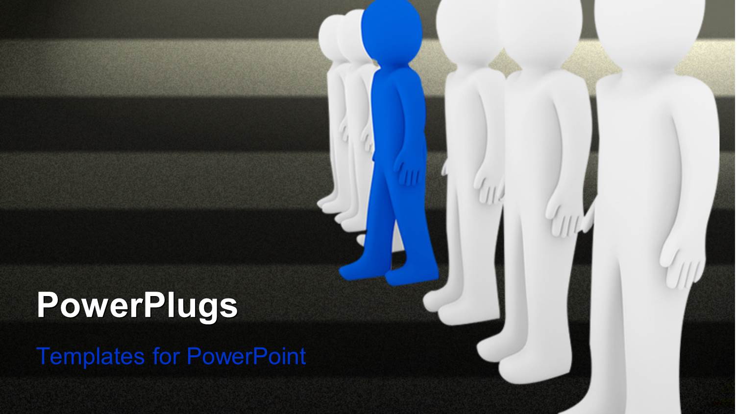 One Blue Figure Stepping Away from Row of White Figures