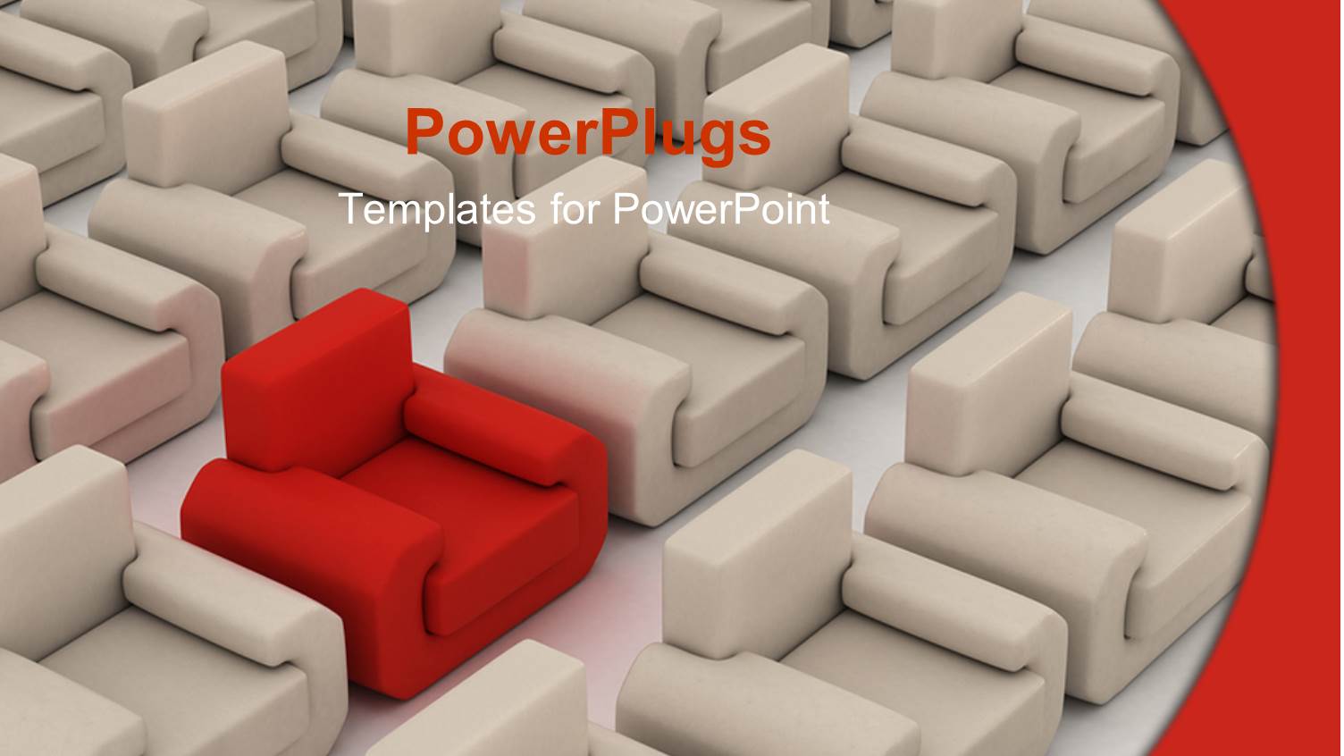 One Distinct Red Armchair Between Several White Ones Showing Distinction