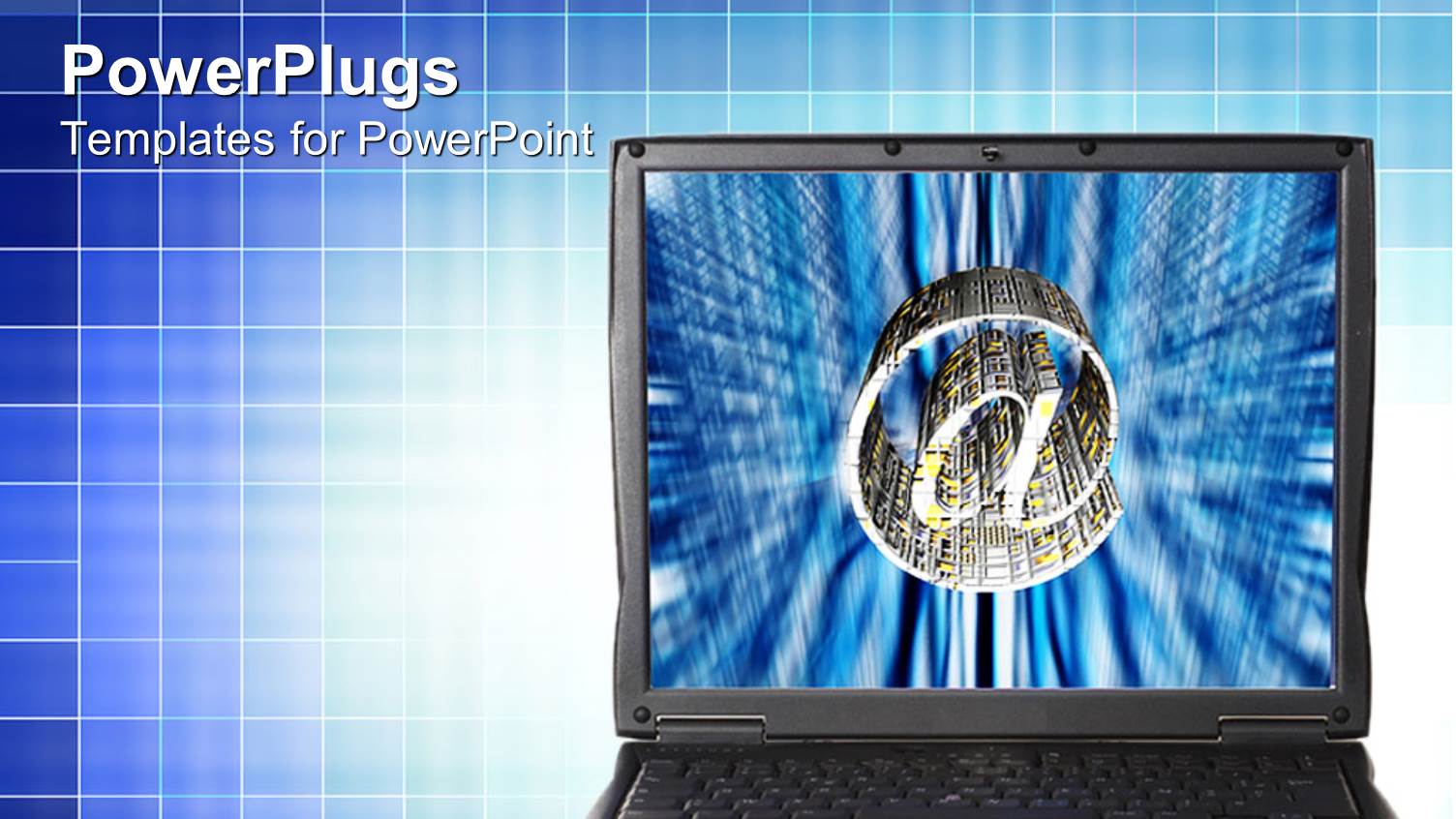 an Open Black Laptop with a large Silver @ Symbol