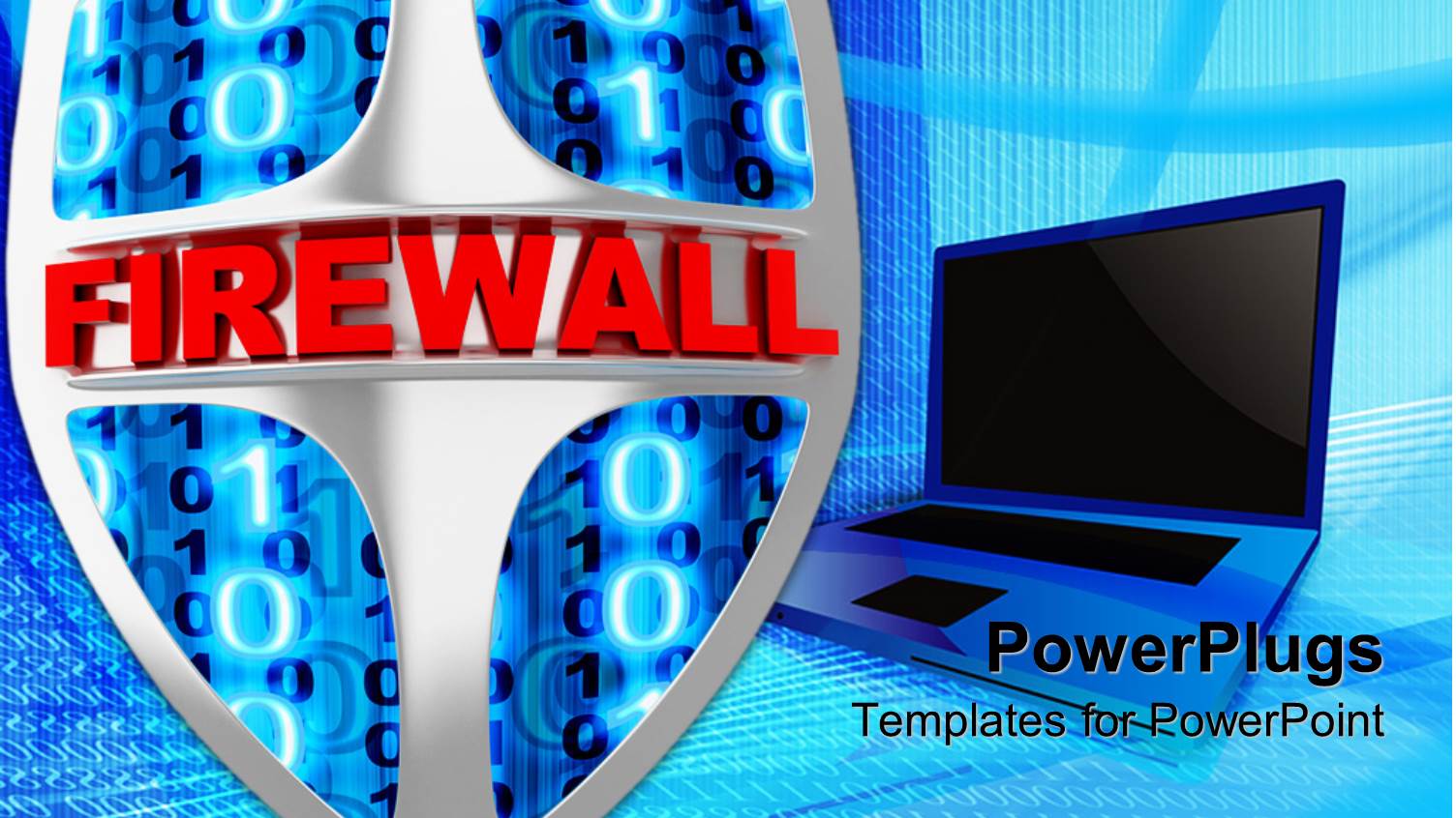 an Open Blue Laptop with a Shield and Binary