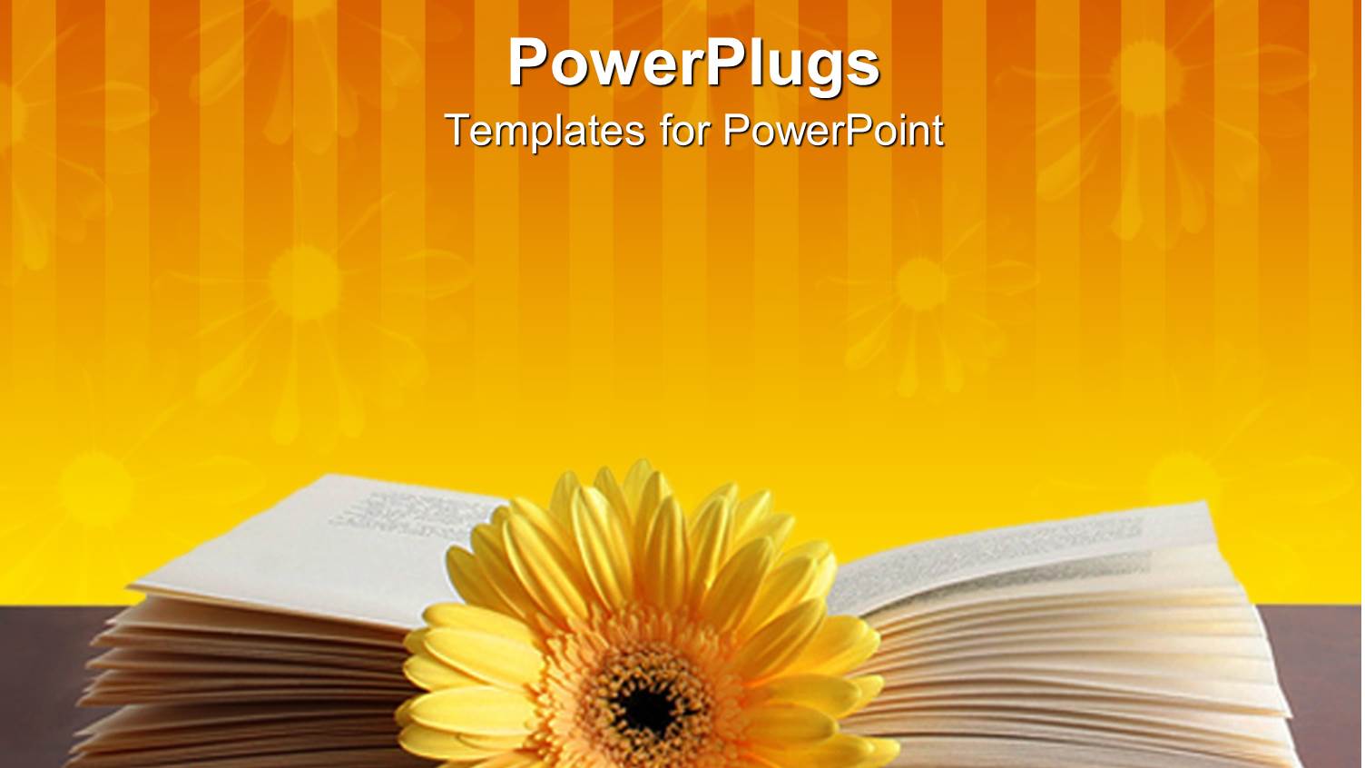 Open Book Behind Yellow Flower Against Striped Floral Orange Background