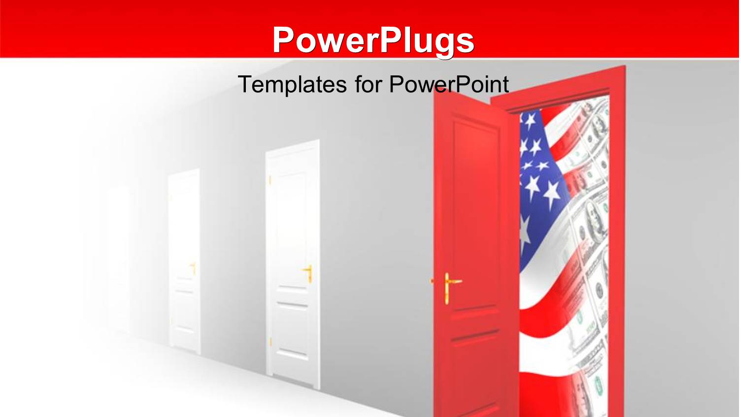 Open Door among Several Closed Doors Leading to American Flag and Financial Success