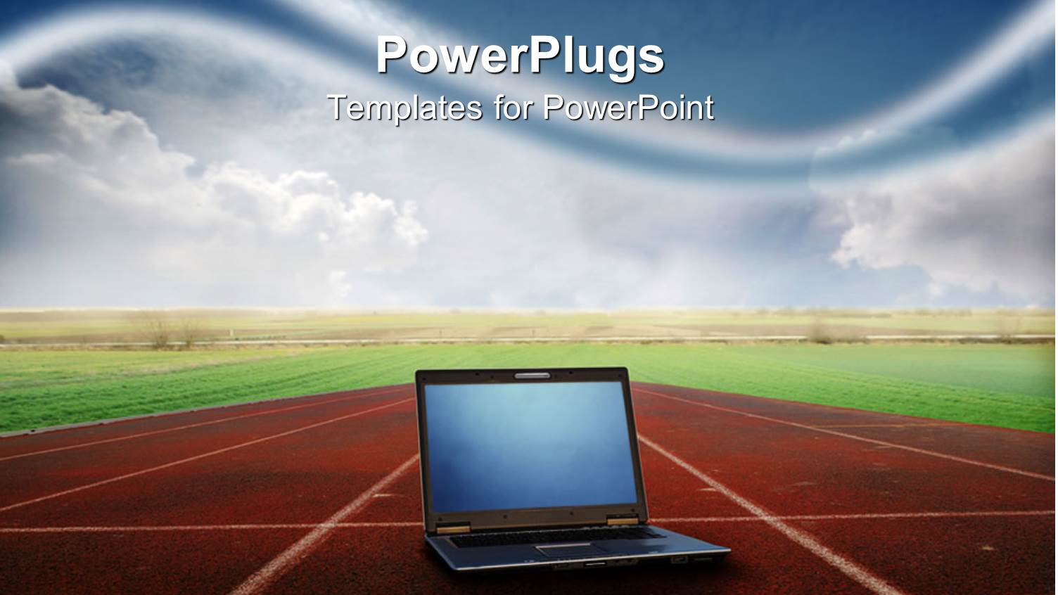 Open Laptop Computer on Center Lane of Running Track