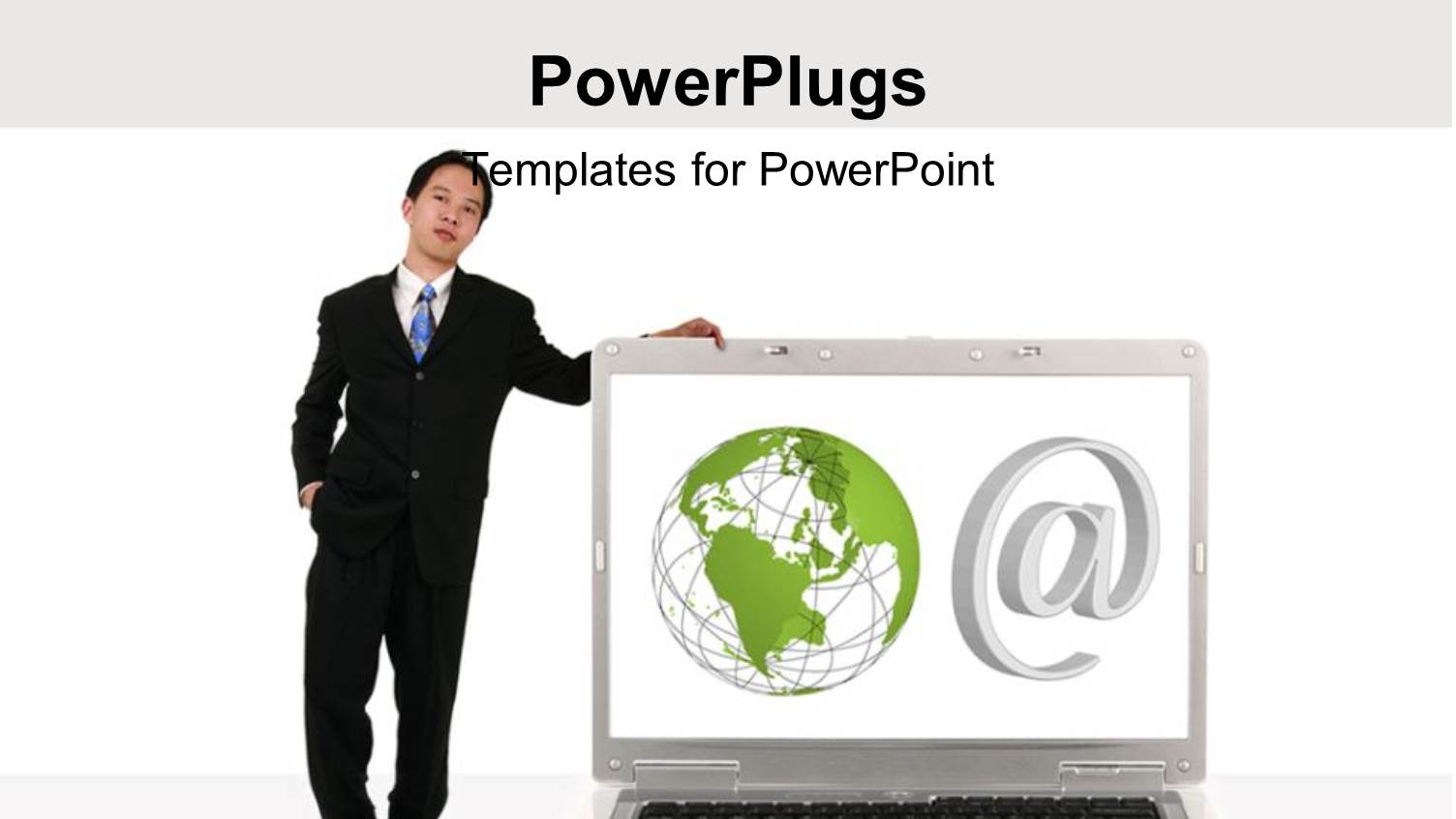 an Open Laptop with an @ Symbol and a Globe with a Man