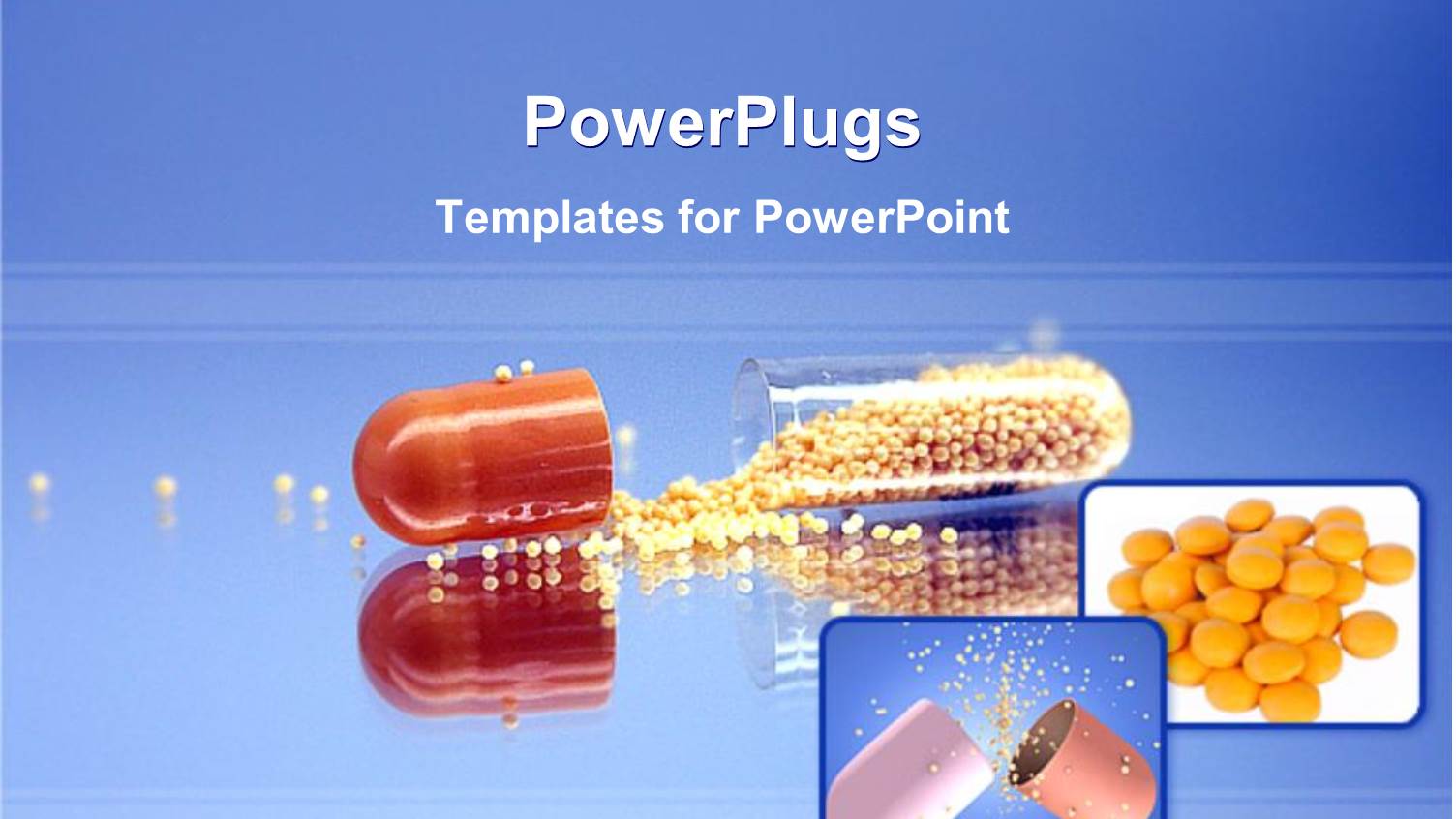 Open Medicine Capsule Spilling Contents on Blue Surface with Pile of Tablets