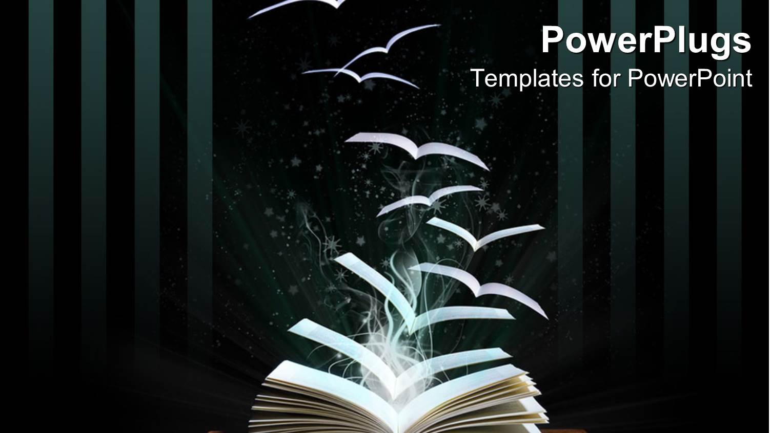 Opened Book on Table with Pages Flying like Birds Out of the Book Fading into the Black Background