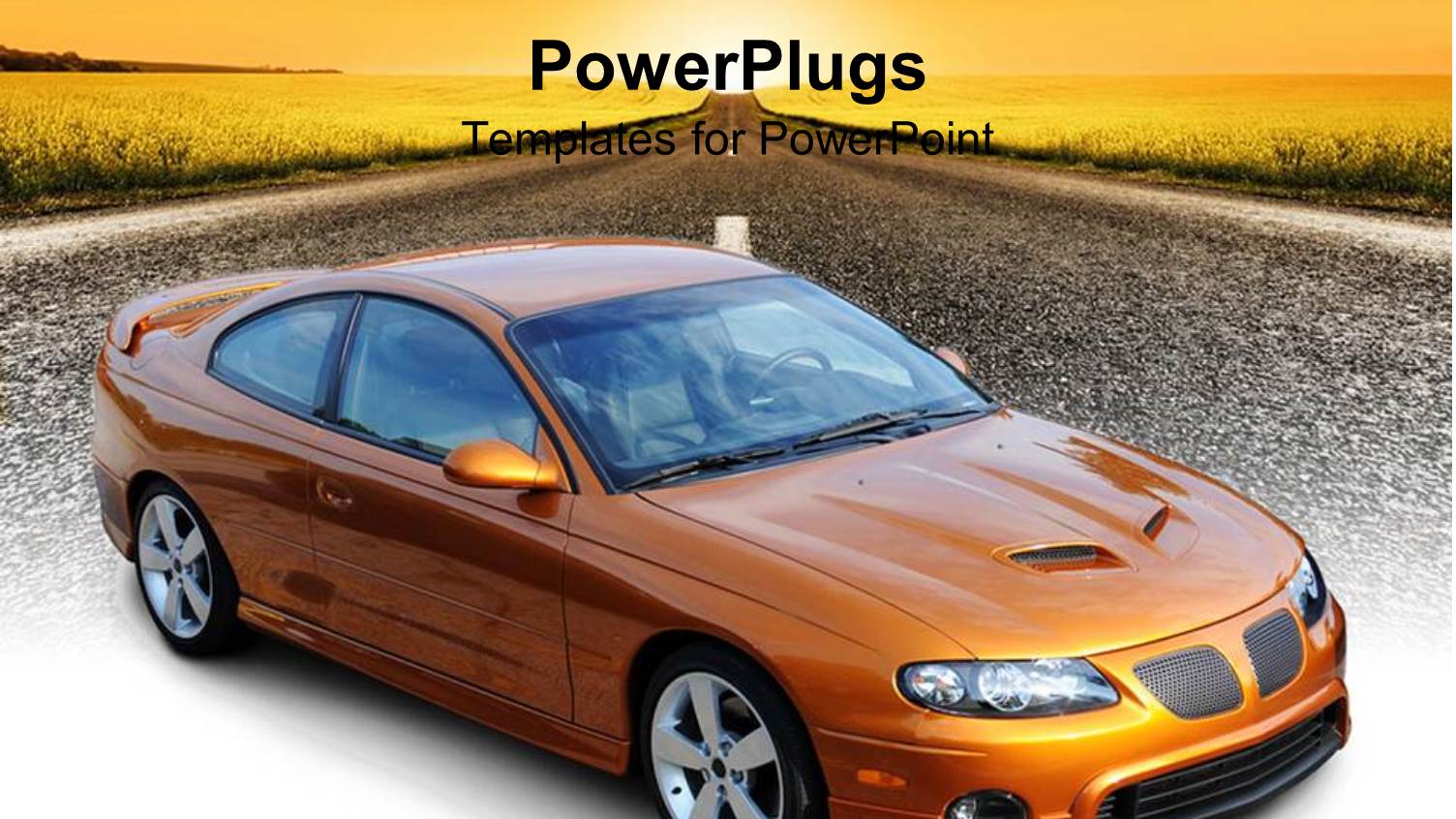 Orange American Sports Coupe Car on Highway at Sunset