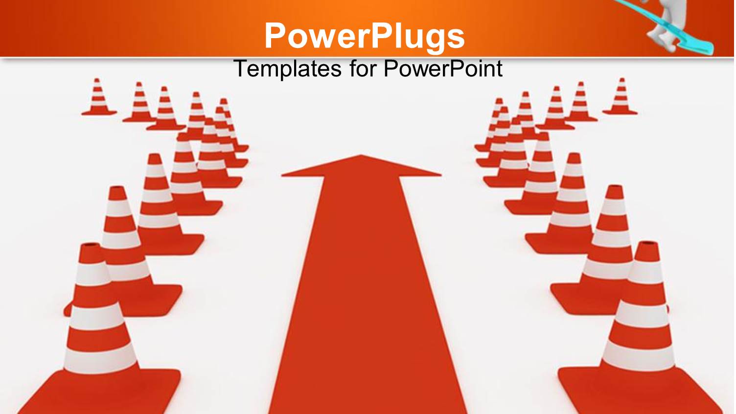 Orange Arrow Directing Towards Path in Between Obstacle or Caution Signs